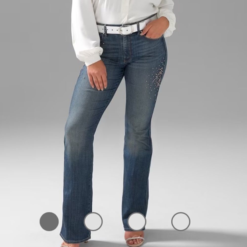 WHBM Curvy High-Rise Everyday Soft Denim‎ Beaded Skinny Flare Jeans OOL NWT